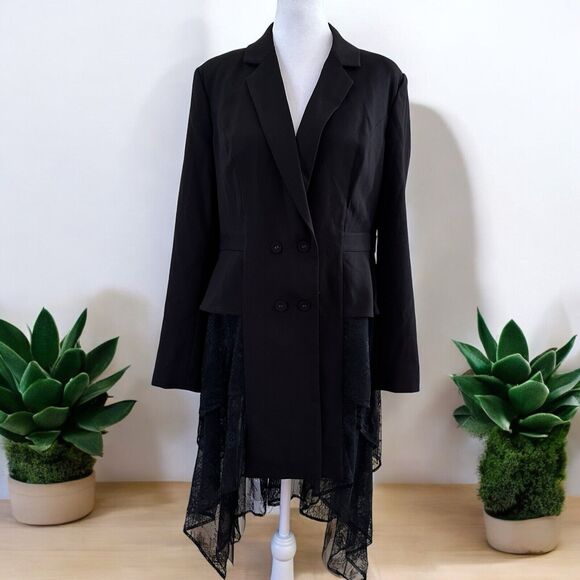 BCBGMAXAZRIA Women’s Lace Hem Double Breasted Blazer Black Size M NWT MSRP - Picture 1 of 9